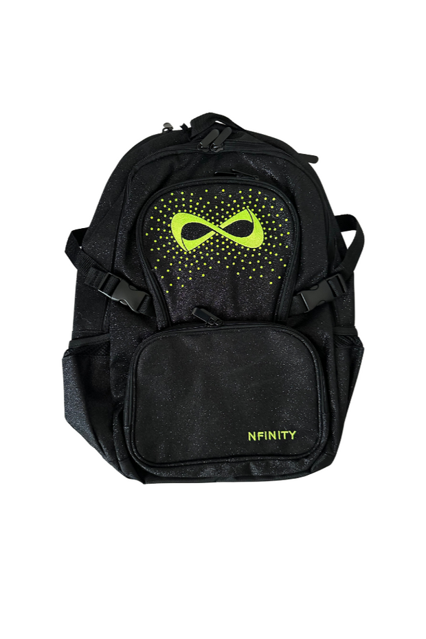 Nfinity Black Sparkle Backpack Lime Logo - Neon Yellow Crystals