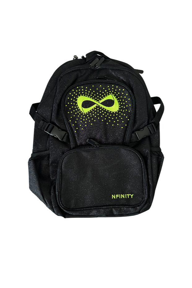 Nfinity Black Sparkle Backpack Lime Logo Neon Yellow Crystals Elite Cheer Essentials